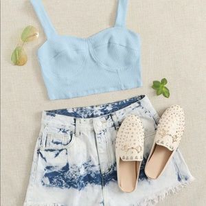 SHEIN Solid Rib-knit Bustier Crop Top
